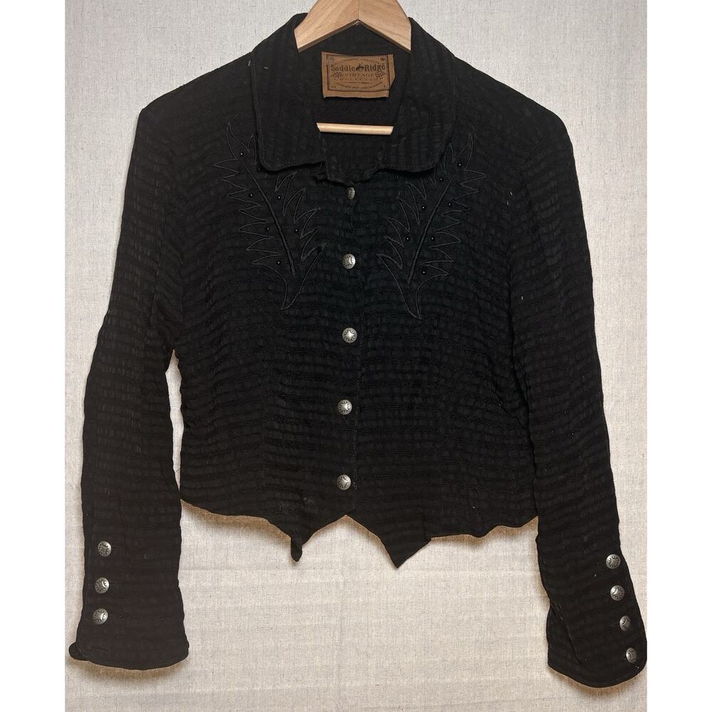 Saddle Ridge Vintage Collection Women’s Size Large Black Rayon‎ Western Blouse